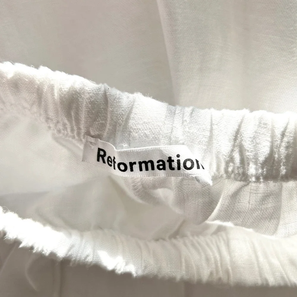 Reformation Olina 100% Linen Pull On Drawstring Pant White XS Coastal Old Money